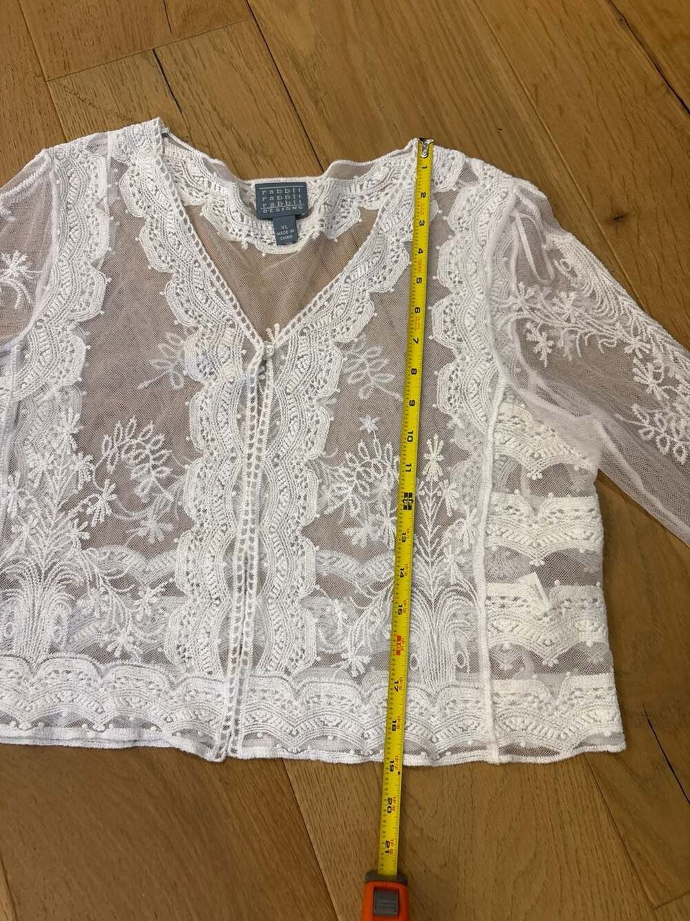 Rabbit Rabbit Rabbit Designs XL White Lace Embroidered Sheer Button Front Cardig - Picture 4 of 6